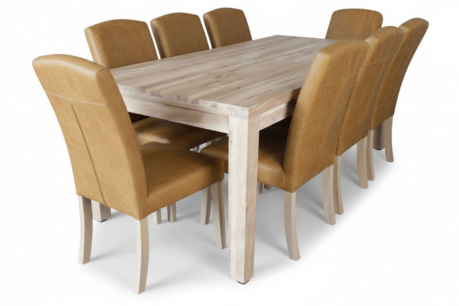 Primo Solid Cottonwood Dining Set 9-Piece 22001000 1 Table 8 Genuine Leather Chairs (Tan)