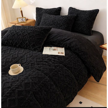 Geometric Sherpa 5 Piece Comforter Set - Black - Queen/King Size