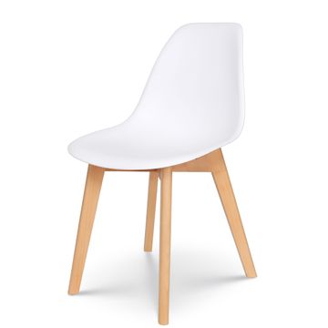 White Plastic Dining Chair - Wooden Legs