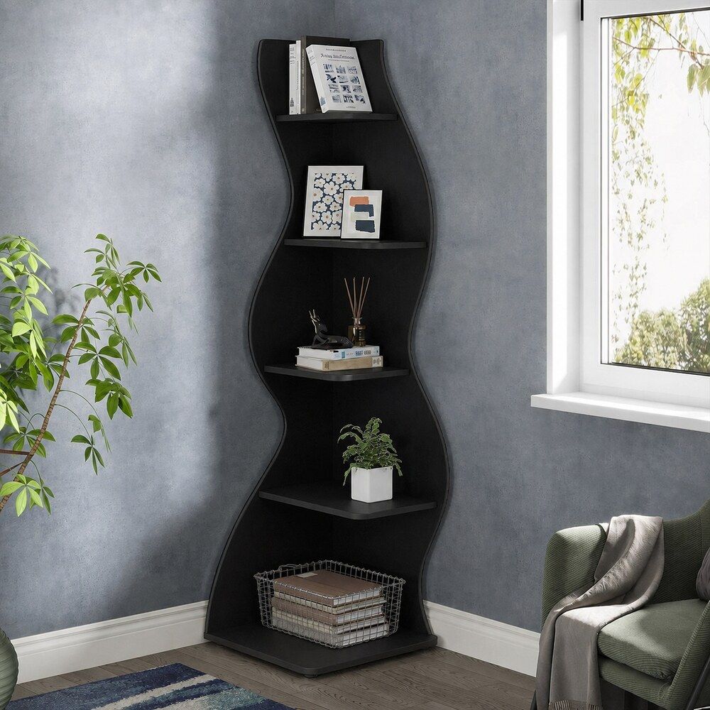 Bragg Malibu 5-Tier Wavy Corner Display Shelf, Black