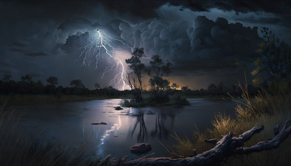 Canvas Wall Art - Canvas Wall Art-Lightning in the Bush - B1190 - [120 x 80 cm]