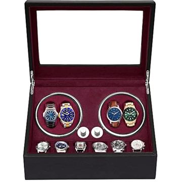 4-Slot Rotating Watch Winder with 6-Slot Watches Display Storage-maroon