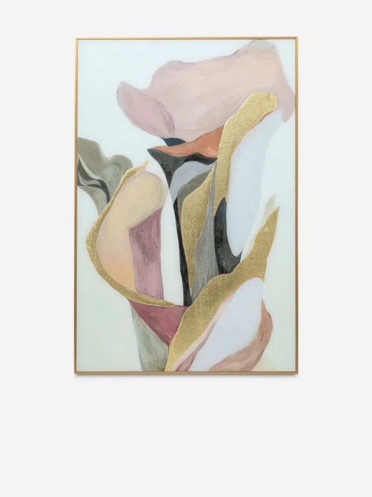 Abstract Floral Gold Foil Framed Wall Art Pinks 60 90cm – Luxe Floral Wall Décor