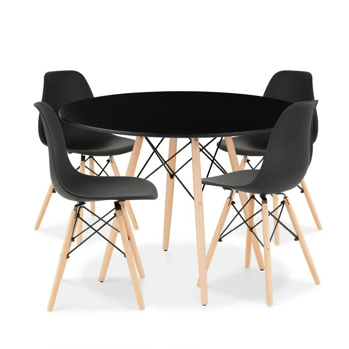 Dining Suites / Sets - Round Dining Table with Four Chairs - Black