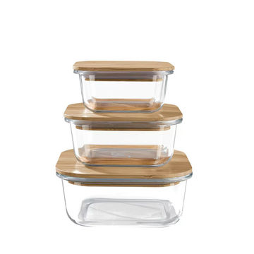 Square Glass Food Storage Container Set with Sealed Bamboo Lids