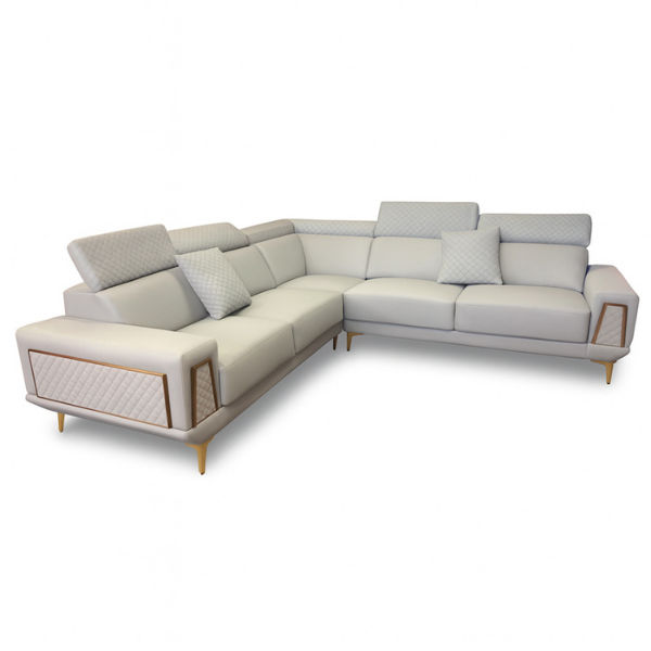 Elara Corner Couch with Gold Accents Light Grey