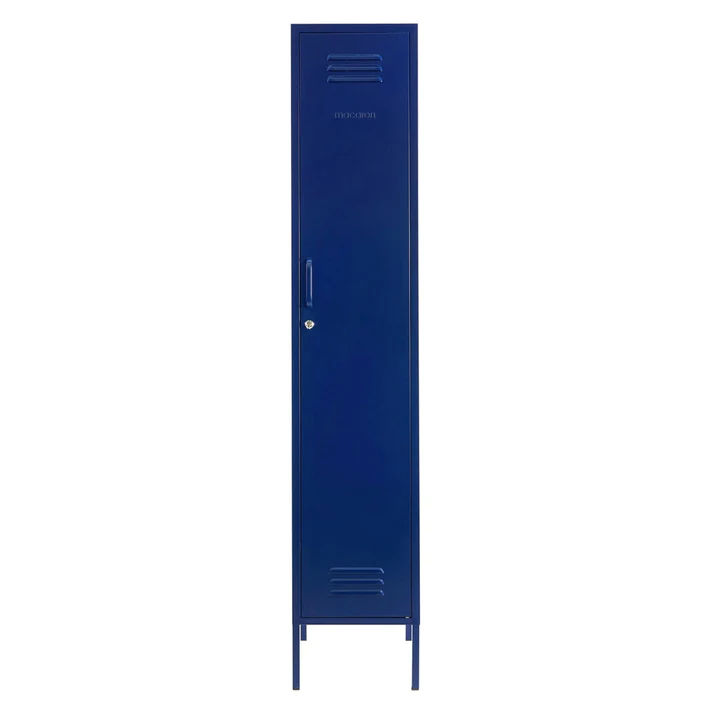 Steel Single Door Skinny Wardrobe Storage Cabinet Cupboard Locker - Navy Blue
