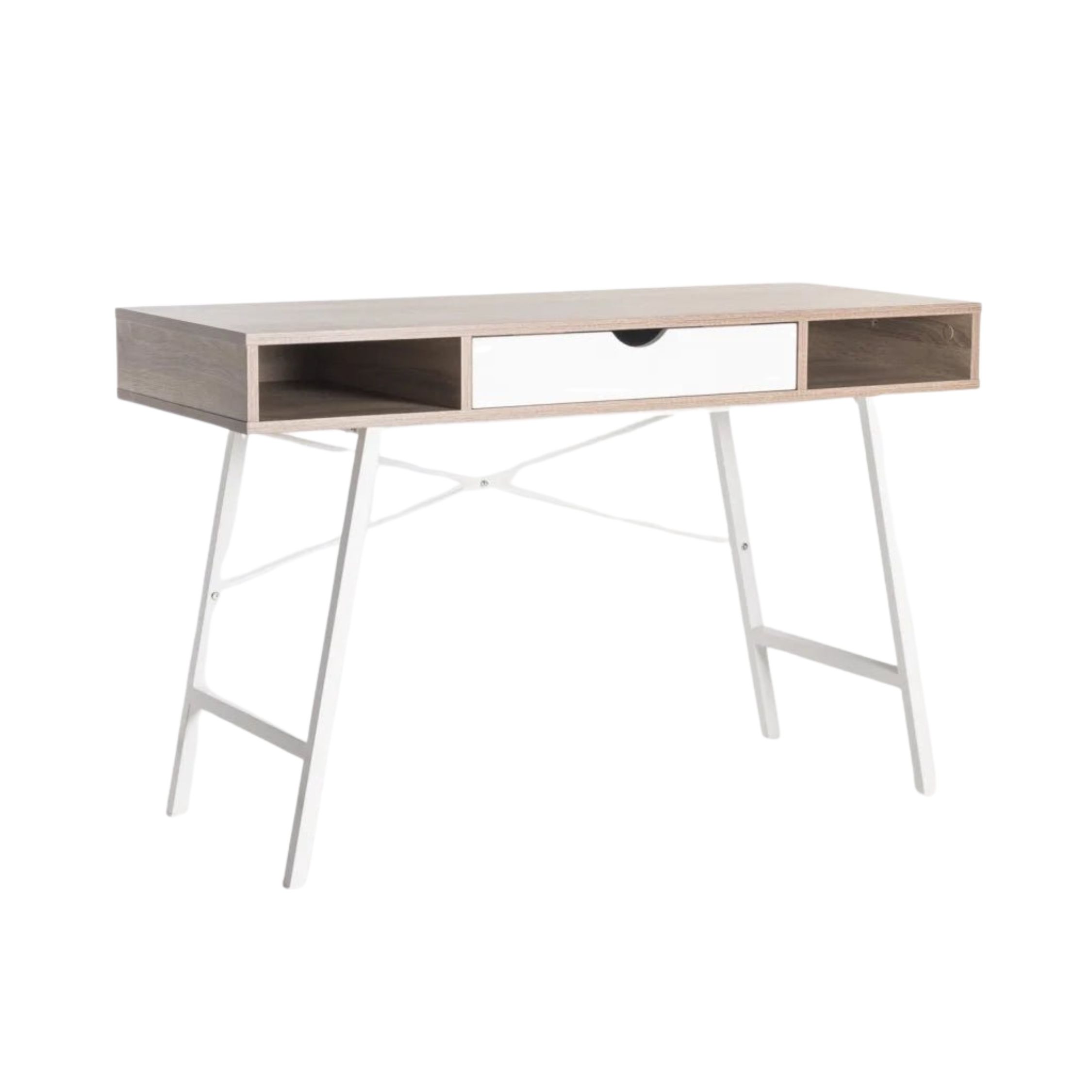 120cm Modern Desk With Storage - Oak/White