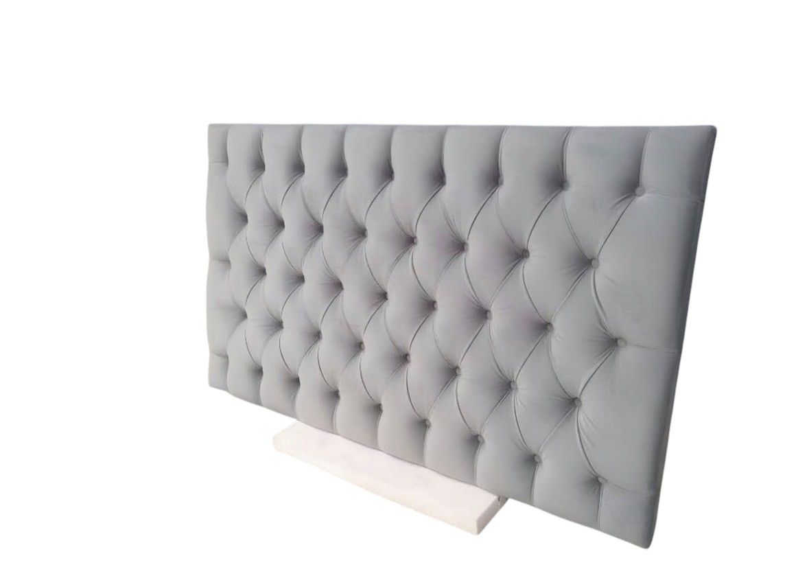 Wall mount Button Headboard- Velvet Material -Queen- Light Grey