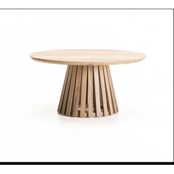 DecorMama Elowen Slatted Pedestal Coffee Table – Wood Finish