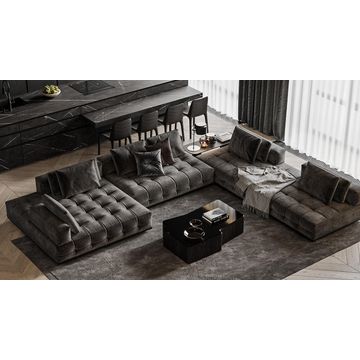 Modern Charcoal Grey Stitched L shape Sofa - Brown