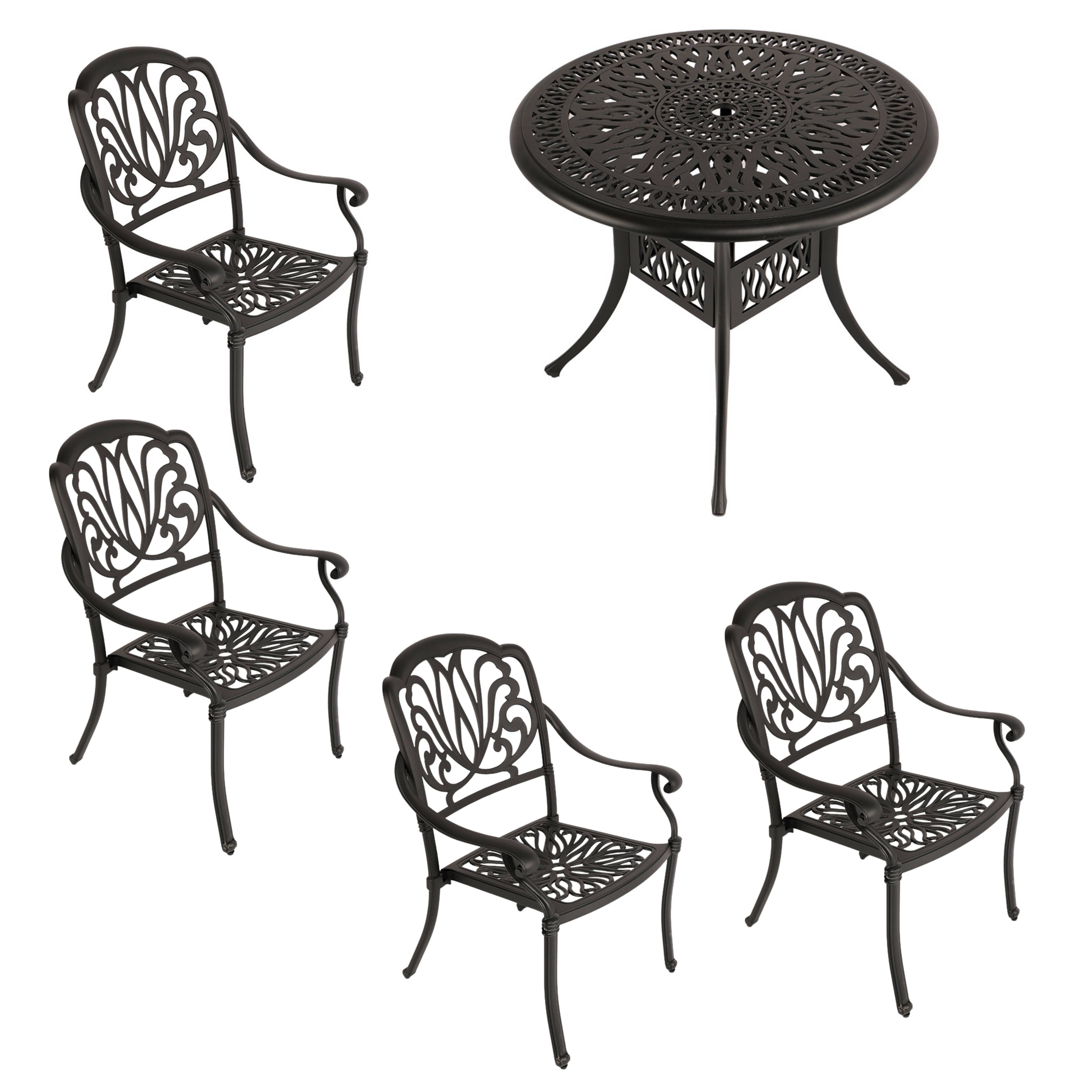 4 Seater - Protea Aluminium Patio Set / Garden Furniture / Outdoor Dining Set    (4  Protea Chairs with 90cm Round Elizabeth Table) - BLACK