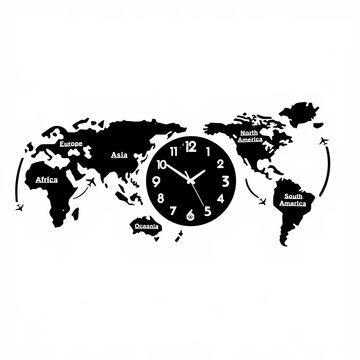 Modern World Map Silhouette Wall Clock