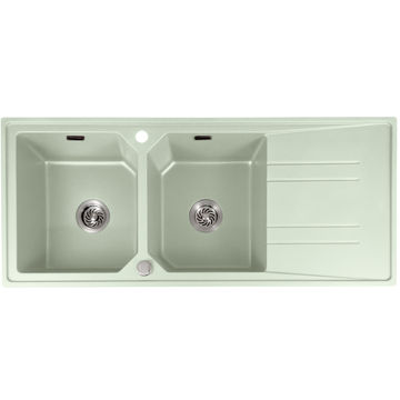 Mahina Double Bowl Quartz Kitchen Sink White - Silver
