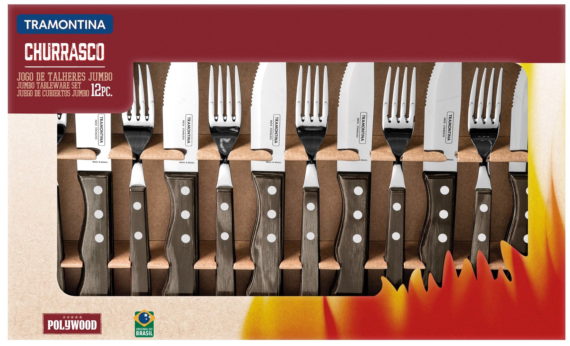 Tramontina 12 Piece Flatware Set, Dishwasher Safe - Brown, Silver