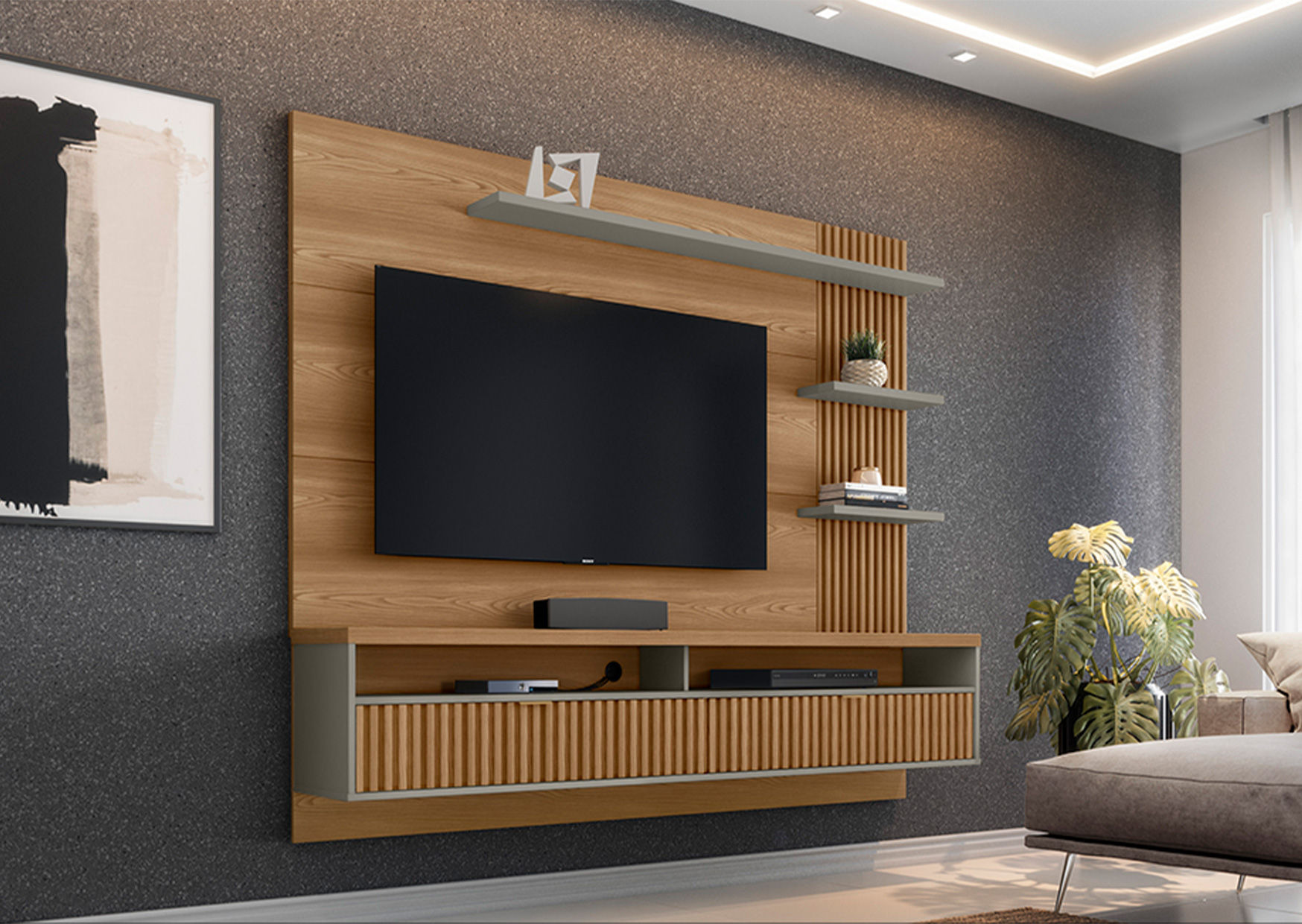 Aruruna Tv Stand -Almond/Titanium