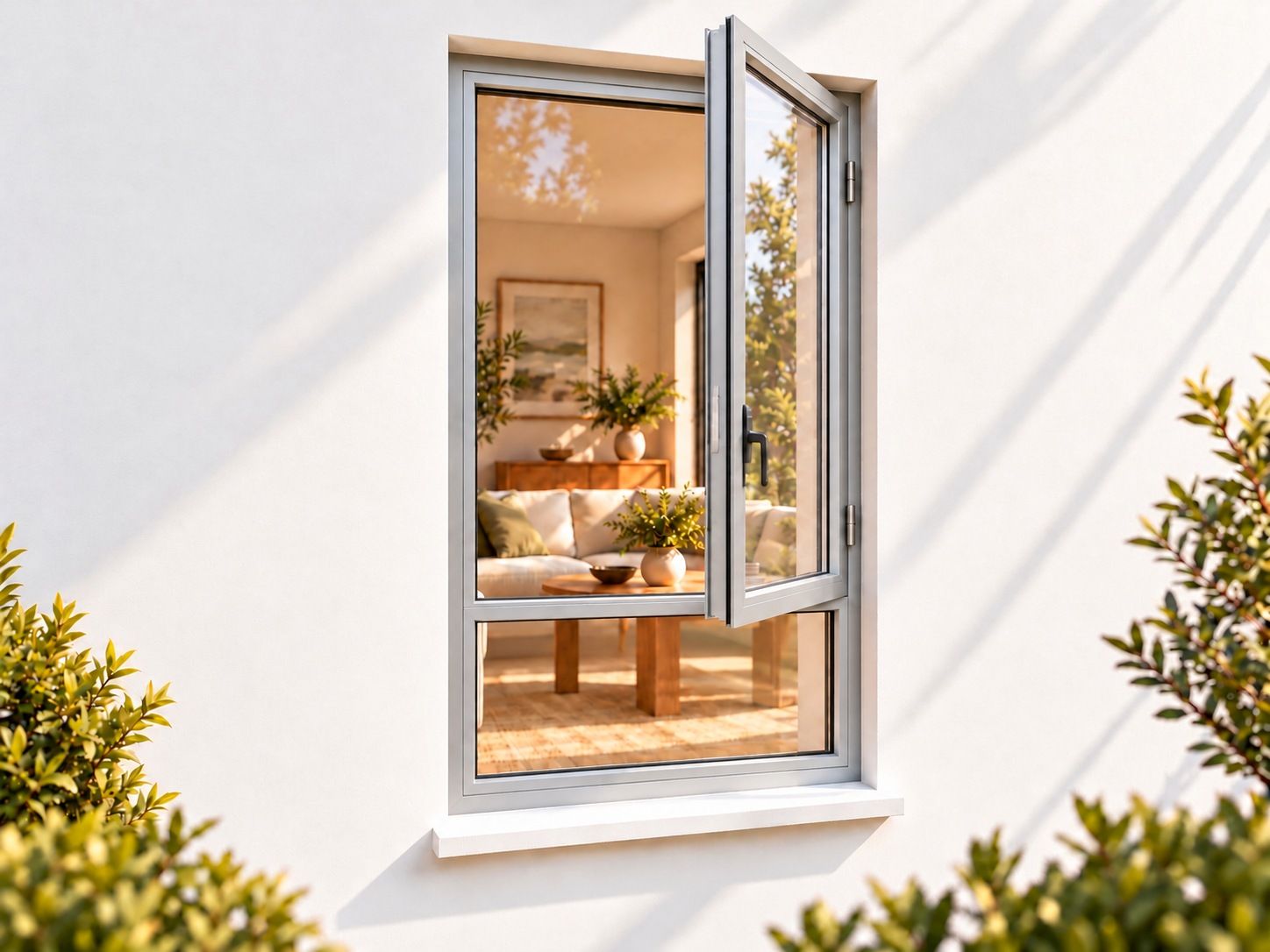 Kenzo Premium Side-Hung Aluminium Window - Silver, 600 1800 mm, Right Side Opener with Fixed Bottom Pane