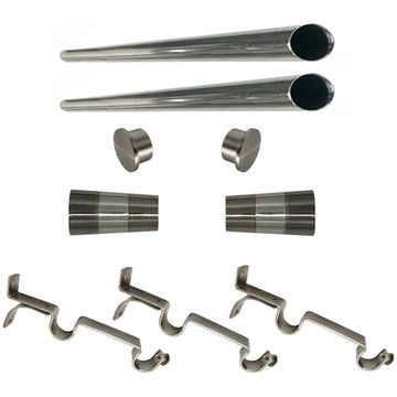 Matoc 25mm Double Curtain Pole Set -SIlver -Dbl extend brkts -Cone Finials -4.5m