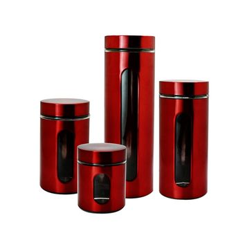 DH - 4 Piece Canister Set With Viewing Window - Red