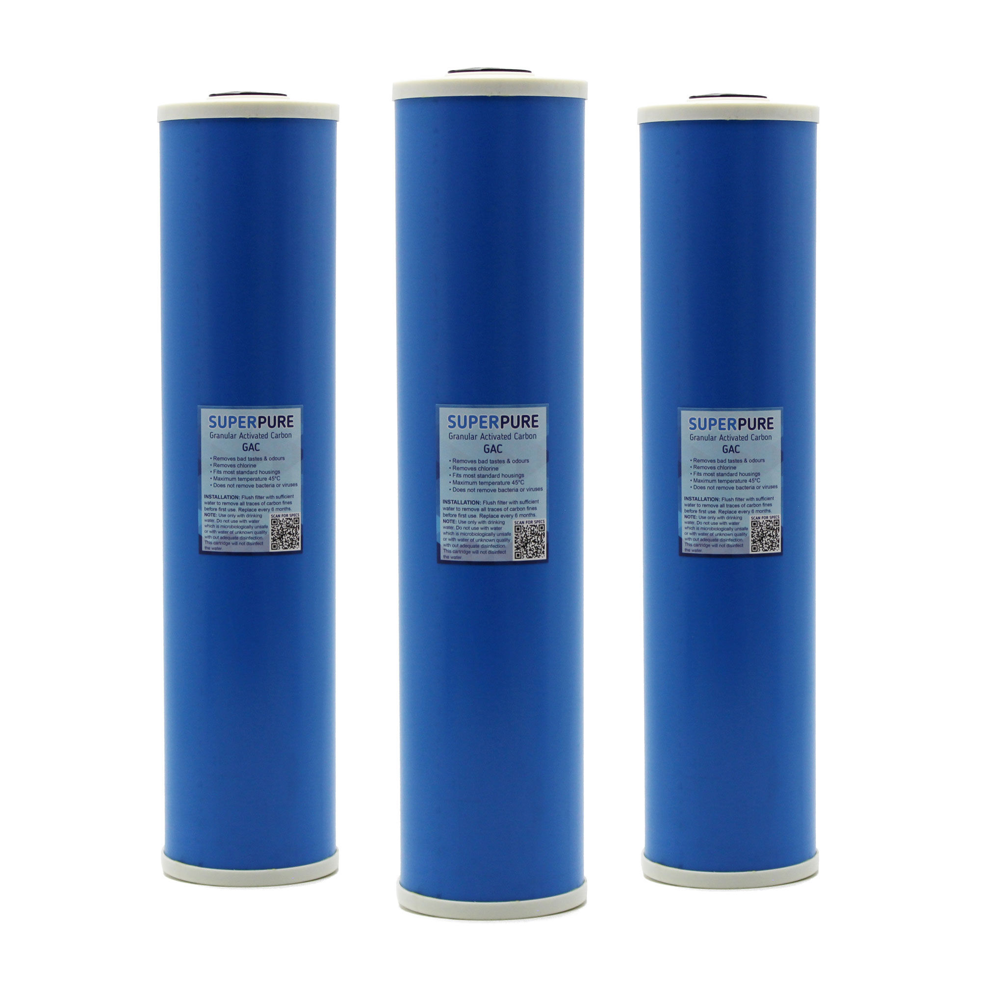 SUPERPURE 20 inch Big Blue Granular Activated Carbon Water Filter Replacement Cartridge (3-Pack)