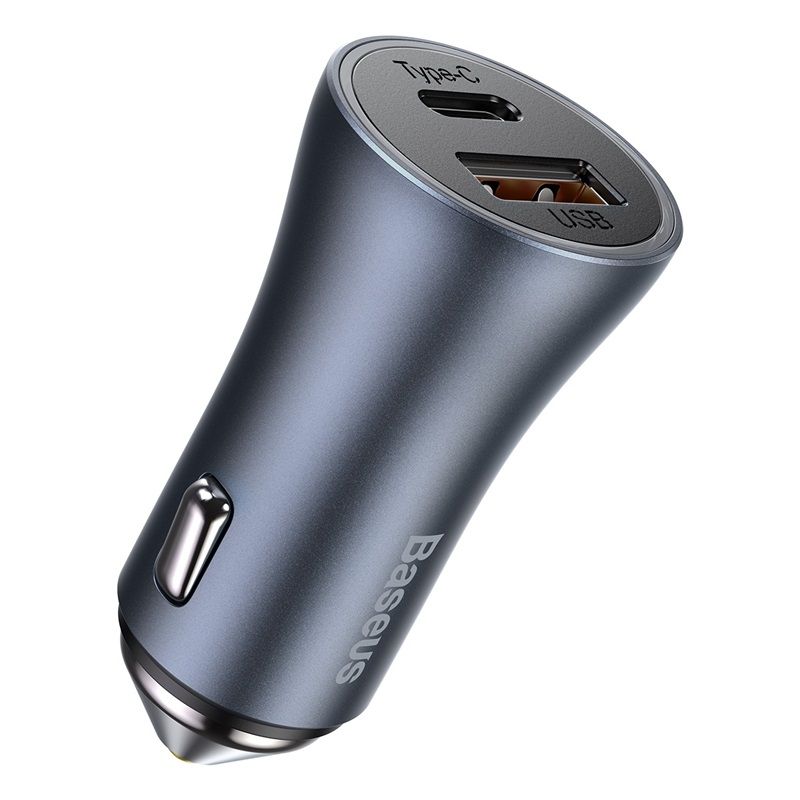 Baseus Golden Contactor Pro Car Charger USB & Type C 40W (C-iP Cable) - Dark Grey