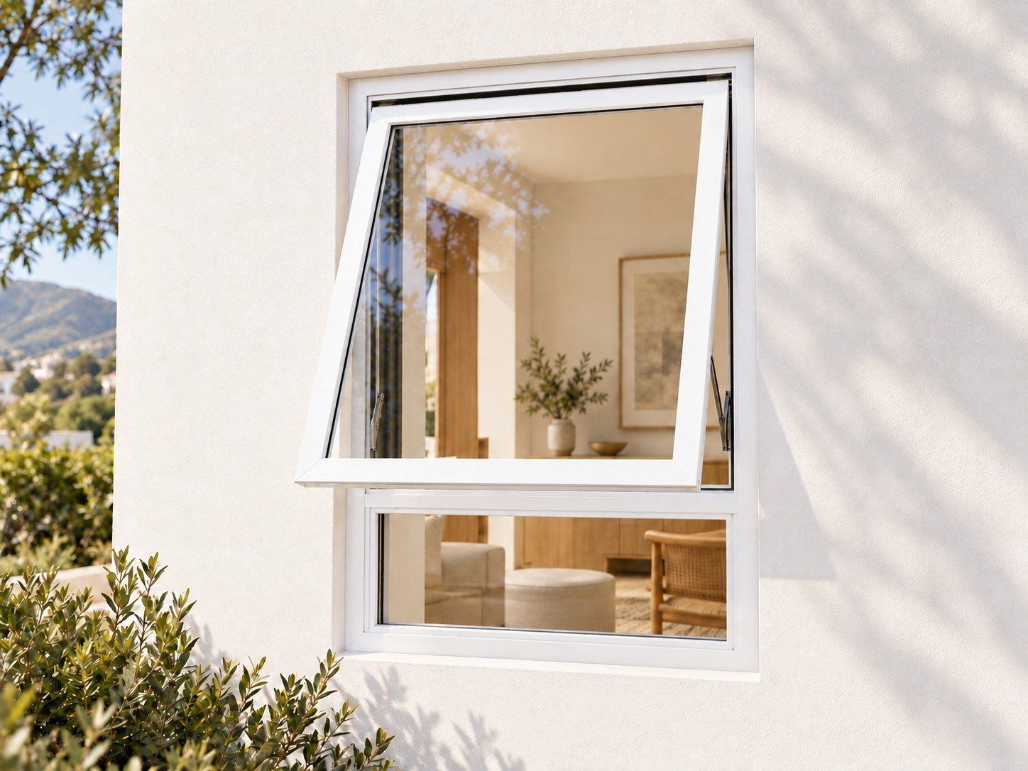 Kenzo Premium Top-Hung Aluminium Window - White, 600 900 mm, Upper Opener with Fixed Lower Pane, Clear Glass