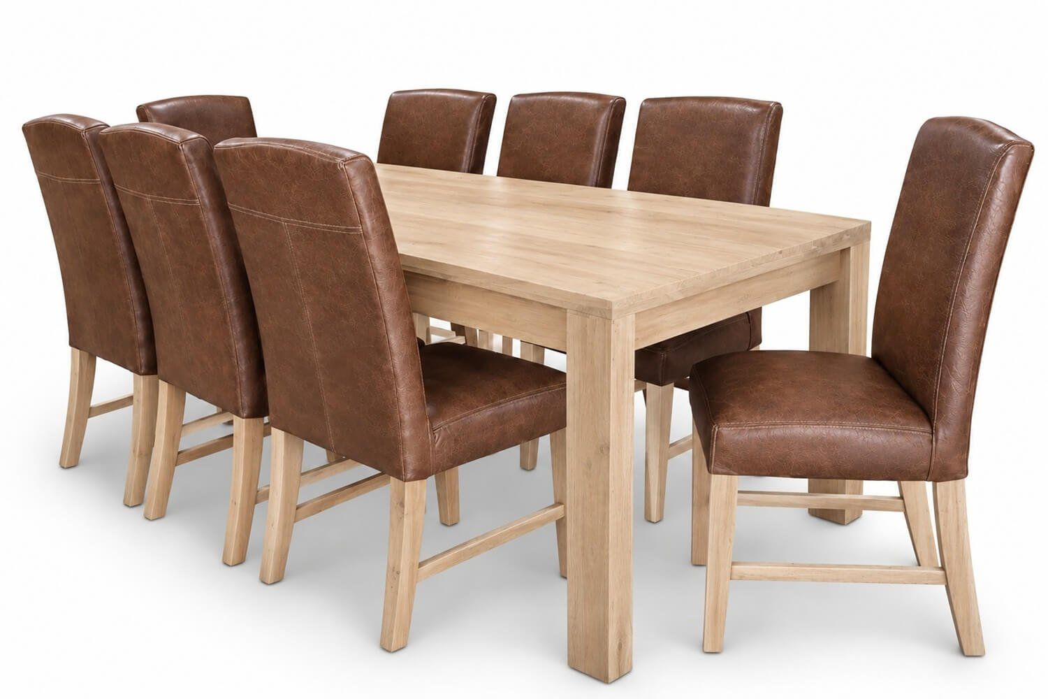 Primo Solid Cottonwood Dining Set 9-Piece 22001000 1 Table 8 Genuine Leather Chairs (Brandy)
