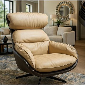 Madiega Furniture - Beige Leather Swivel Lounge Chair
