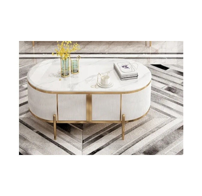Tate Coffee Table With Gold Accents -White