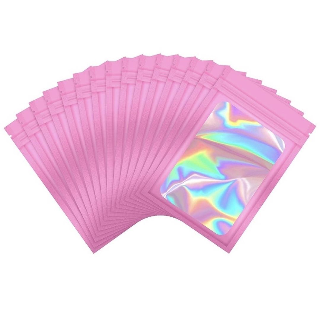 Resealable Holographic Gift Packaging Bags Florist Small Business - 100 qty - Pink