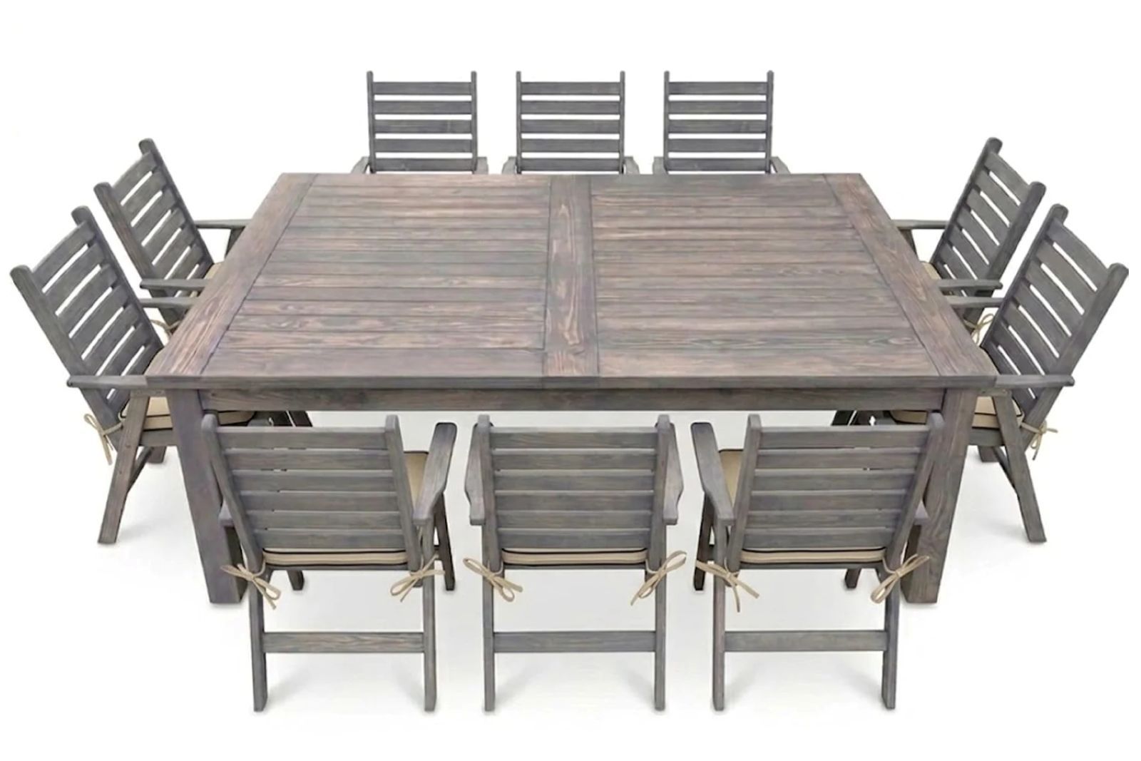 Aged Pine Patio Dining Set 10-Seater 240cm( x1 Table x10 Highback Chairs x10 Beige seat cushions)