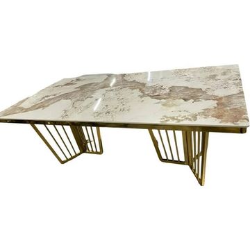 Marble-top table with gold geometric legs Dining Table