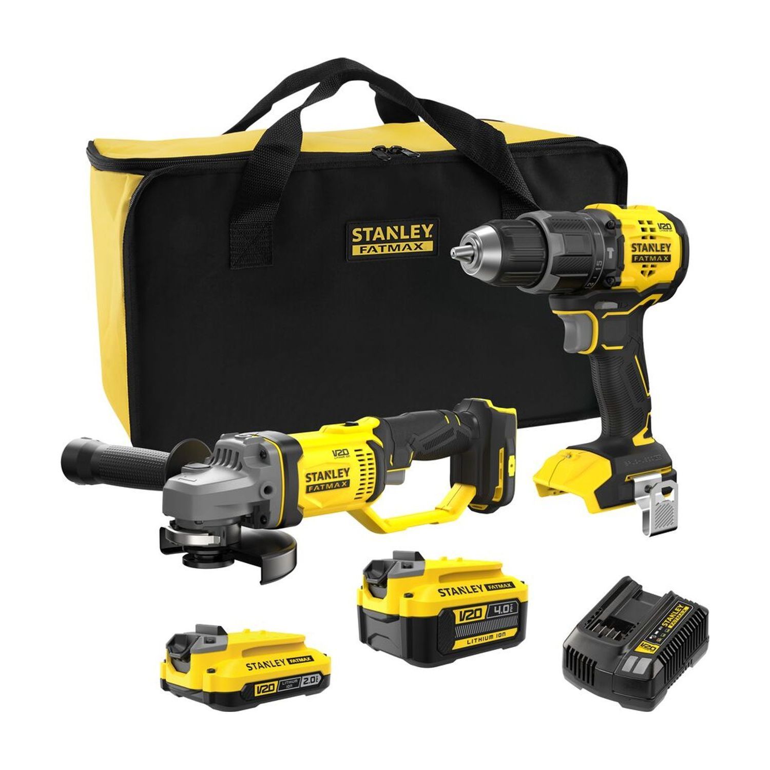 V20 18V Brushless Hammer Drill & 125mm Grinder Kit – 2.0Ah 4.0Ah