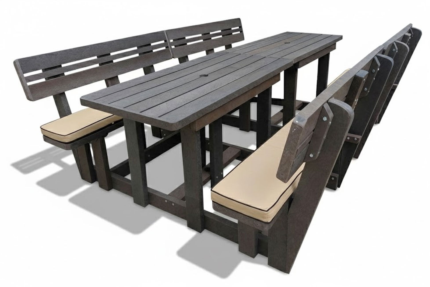 Recycled Plastic Picnic 2 piece set 8-Seater XL Plus Backs With Beige Cushions