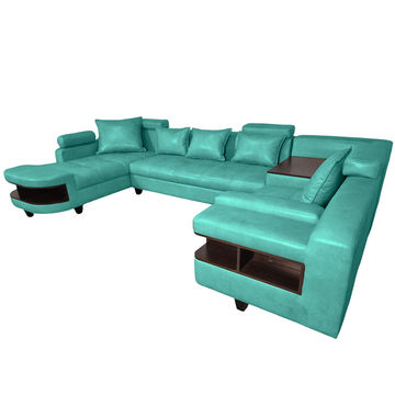 Clarence U Shape Sectional Corner Sofa- SD-Light Blue