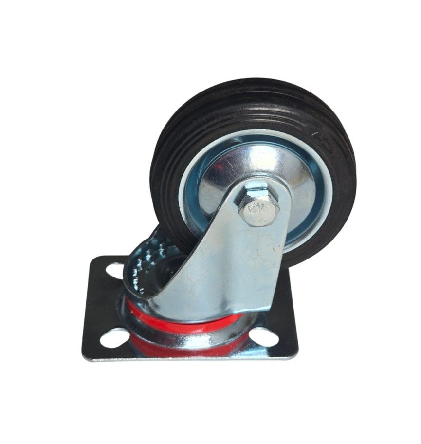 Trolley Wheel - Castor Wheel Rubber 75mm - Swivel Galvanised Steel Plate