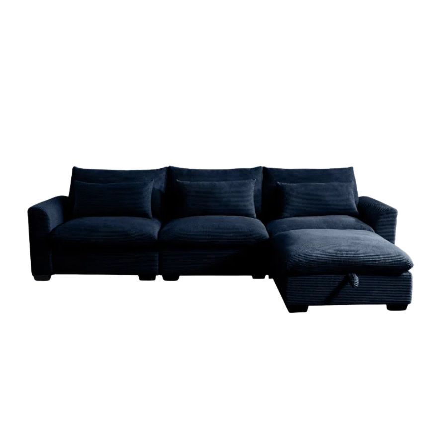 Enzo Sectional 3 Seater Sofa With Storage Ottoman- Blue