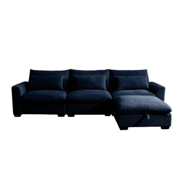 Enzo Sectional 3 Seater Sofa With Storage Ottoman- Blue