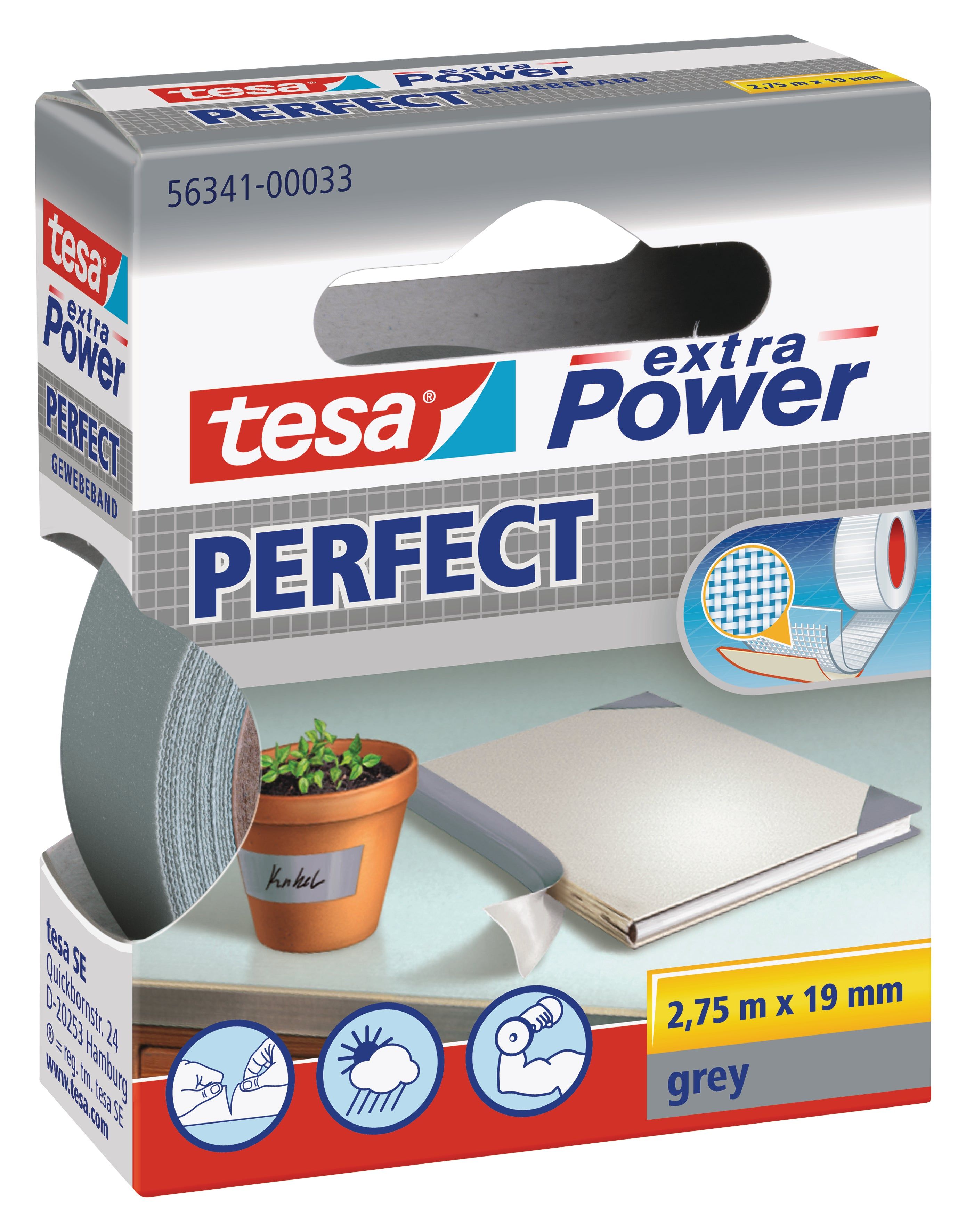 TESA Extra Power Perfect Self-Adhesive Tape 2.75m x 19mm Grey