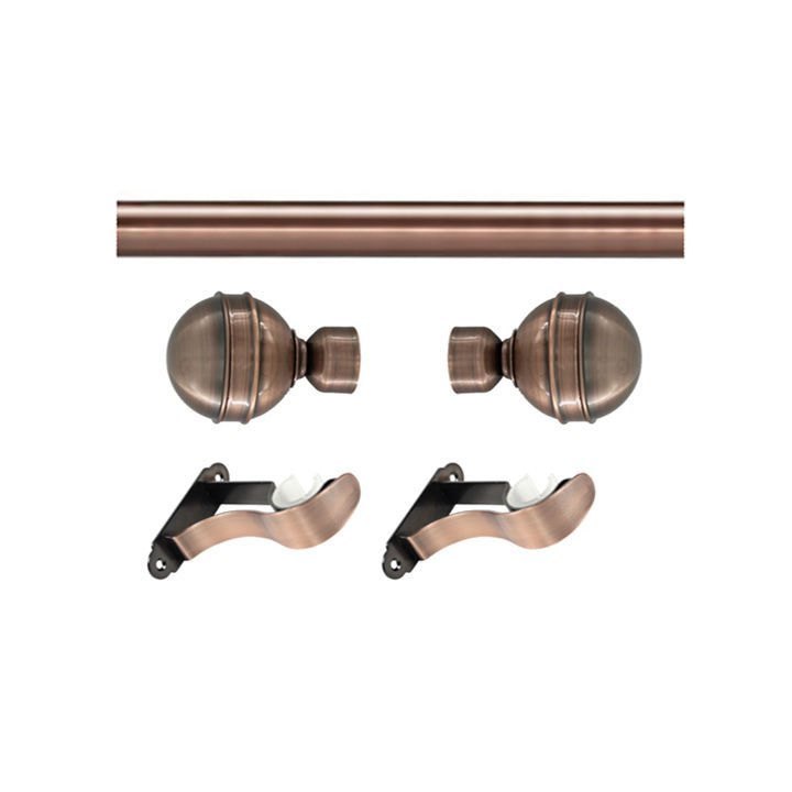 Matoc 28mm Single Pole Set - Fluted Ball Finials - Antique Copper - 1.0m