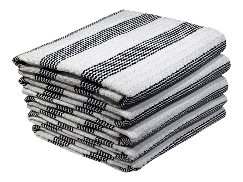 Multipurpose, Easy Fit, Absorbent Kitchen Towel - Design 2330 - 049x067cms - (05 Pc Pack) - Stripes - Jet Black