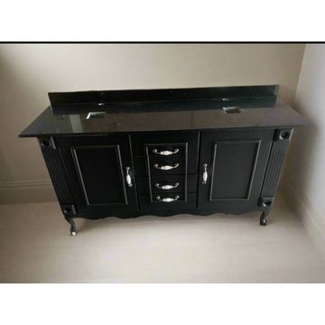 Black double vanity , 4 drawer with black galaxy quartz top & luxurious antique pewter handles.