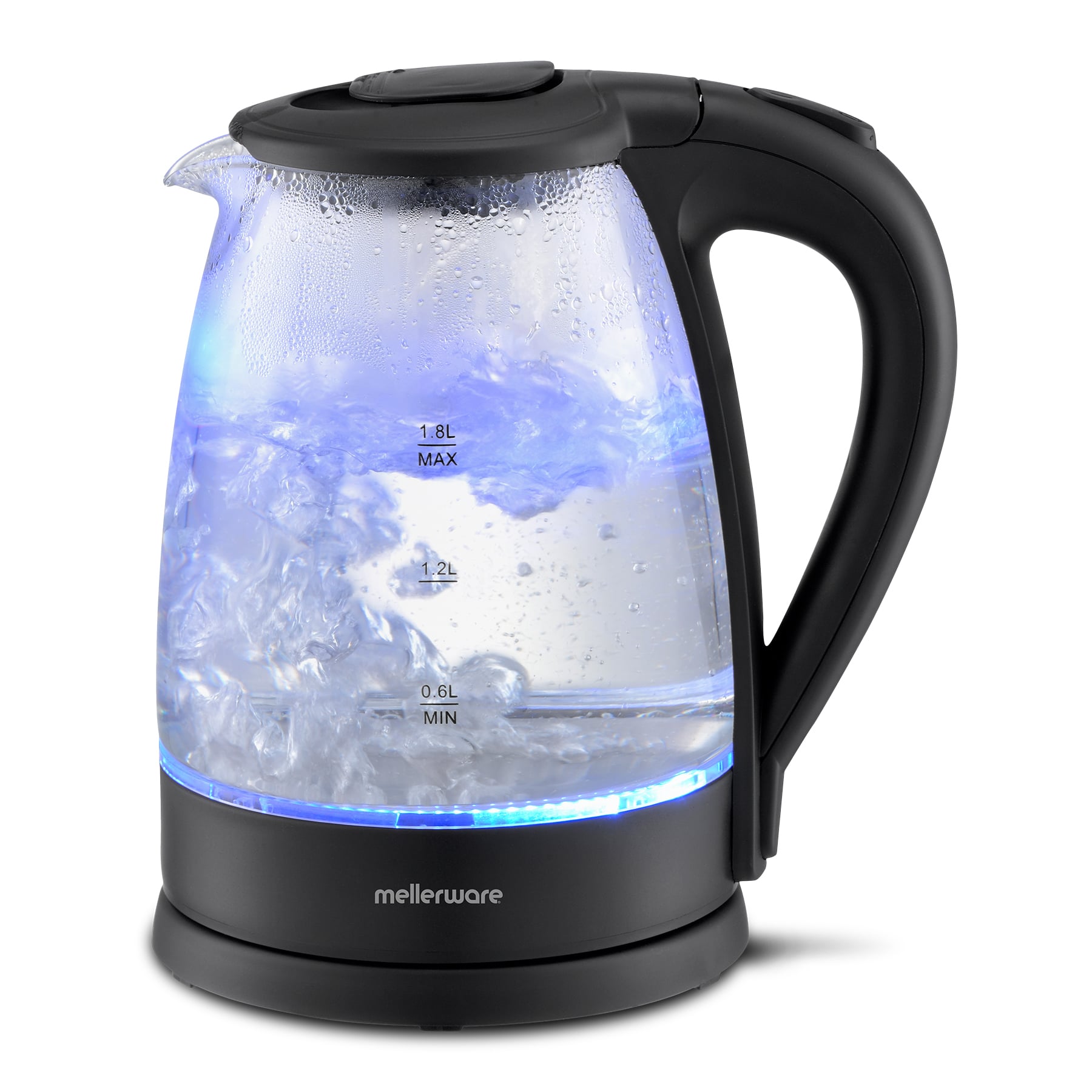Mellerware Kettle 360 Degree Cordless Glass Black 1.8L 2200W 