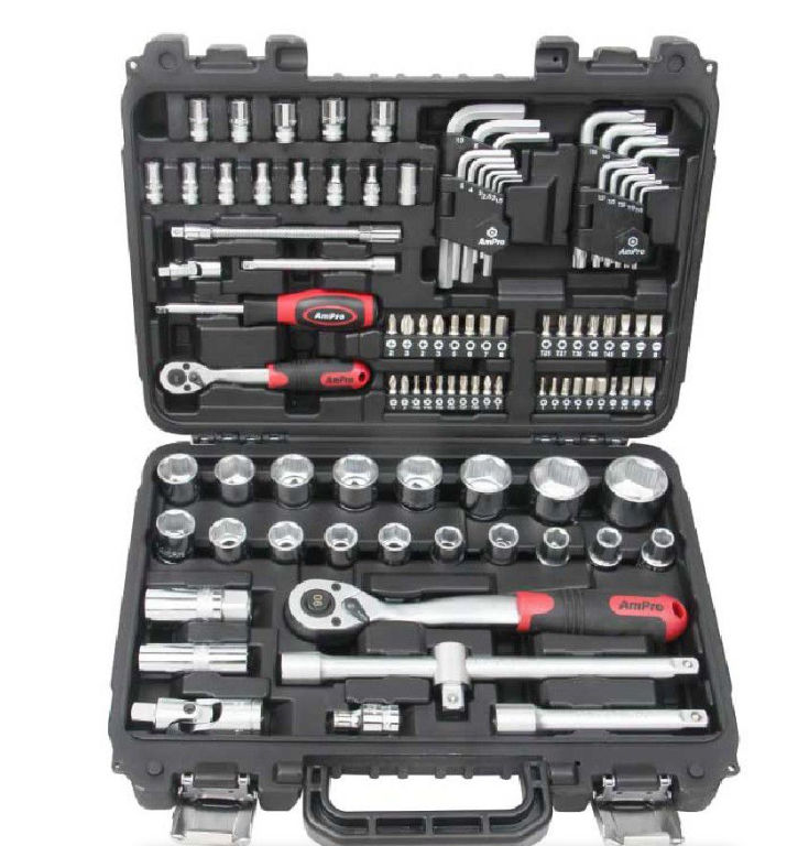 Ampro - 98 Piece 1/4 and 1/2Dr. Bolt-Fit Socket Set Metric
