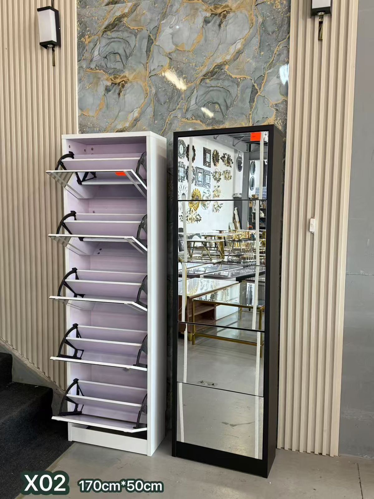 Freestanding Storage Cabinet with Rotating Mirror, Made from Engineered Wood