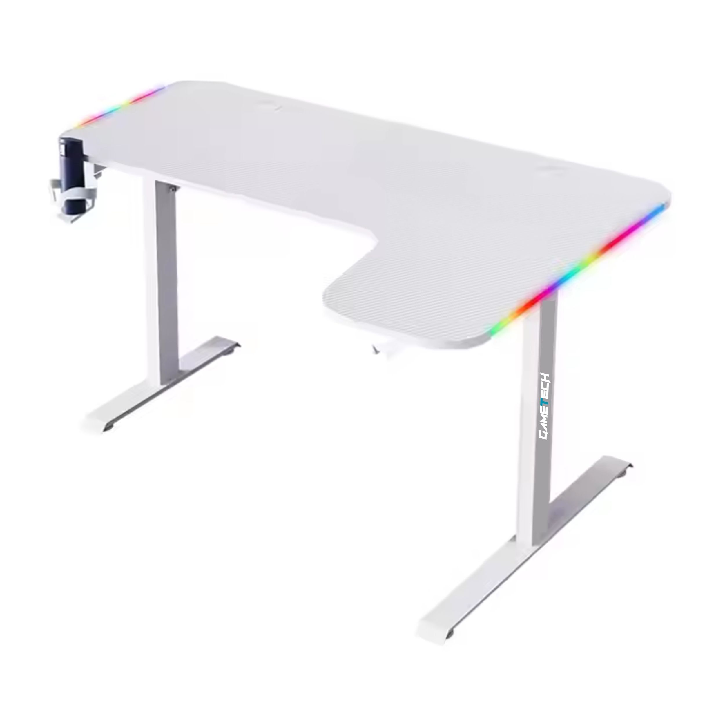 L Shape Gaming Desk with RGB LED Lights - White (D2200B)