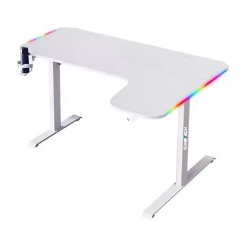 L Shape Gaming Desk with RGB LED Lights - White (D2200B)