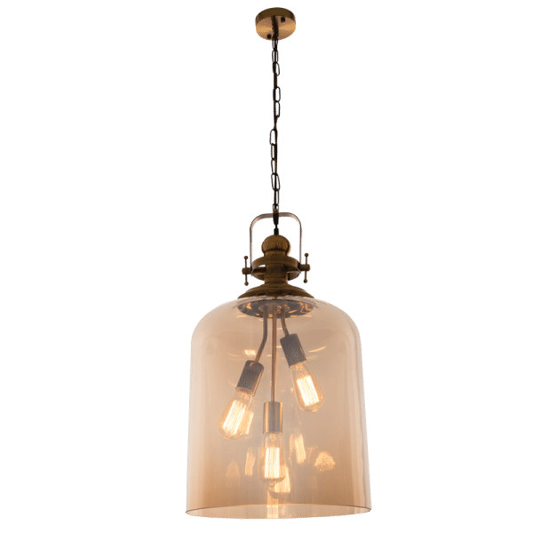 Satin Brass Pendant with Amber Glass