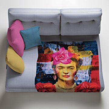 Frida Kahlo on Blue Light Weight Fleece Blanket By Mark Van Vuuren