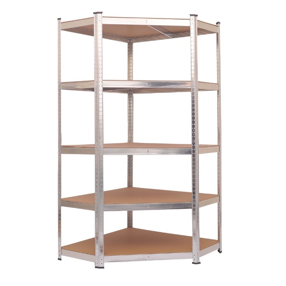 Bragg Heavy-Duty 5-Tier Industrial Steel Corner Storage Shelves, Silver